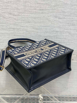 Dior M1325 Small Dior Book Tote Blue Dior Oblique Embroidery and Calfskin M2011 - Default Title - View 7