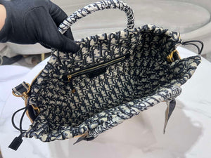 Dior M1328 Hat Basket Bag Natural Wicker and Blue Dior Oblique Jacquard M159 - Default Title - View 8
