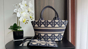 Dior M1328 Hat Basket Bag White and Blue with Gold-Tone Macrocannage Embroidery - Default Title - View 6