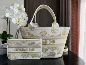 Dior M1328 Hat Basket Bag White and Gold-tone Gradient Butterflies Embroidery - Default Title - View 1