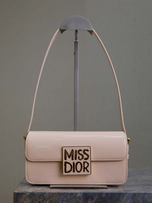 Dior M2610 Miss Dior Flap Bag Beige Patent Calfskin - Default Title - View 1