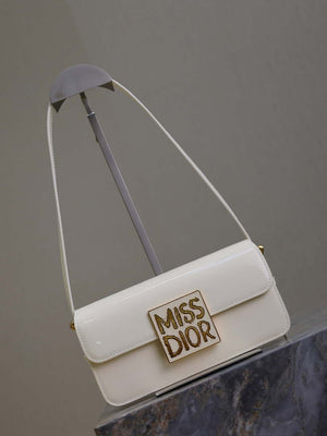 Dior M2610 Miss Dior Flap Bag White Patent Calfskin - Default Title - View 2