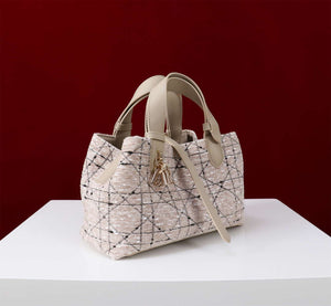 Dior M2822 Small Dior Toujours Bag Beige Tweed with White Cannage Motif - Default Title - View 4