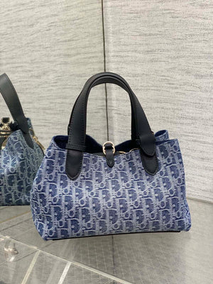 Dior M2822 Small Dior Toujours Bag Blue Denim Dior Oblique Jacquard - Default Title - View 3