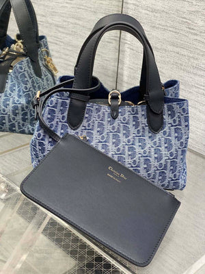 Dior M2822 Small Dior Toujours Bag Blue Denim Dior Oblique Jacquard - Default Title - View 4