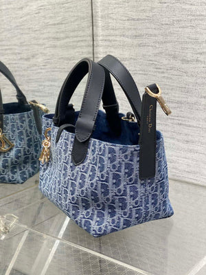 Dior M2822 Small Dior Toujours Bag Blue Denim Dior Oblique Jacquard - Default Title - View 5