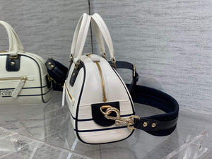 Dior M6209 Small Vibe Zip Bowling Bag White and Blue Smooth Calfskin - Default Title - View 4