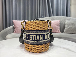 Dior M7600 Dior Wicker Basket Shoulder Bag Blue Oblique - luxibagsmall