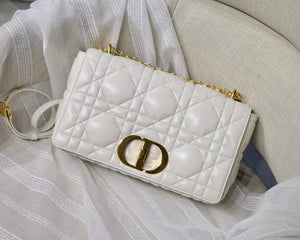 Dior M9243 Large Quilted Macrocannage Calfskin White with Gold Logo - Default Title - View 1