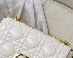 Dior M9243 Large Quilted Macrocannage Calfskin White with Gold Logo - Default Title - View 3