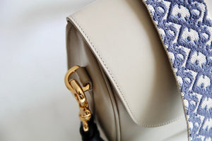Dior M9320 Large Bobby Bag Beige Box Calfskin with Blue Oblique Strap - Default Title - View 4