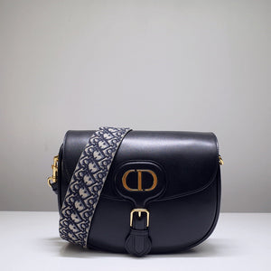 Dior M9320 Large Bobby Bag Black Box Calfskin with Blue Oblique Strap - Default Title - View 1