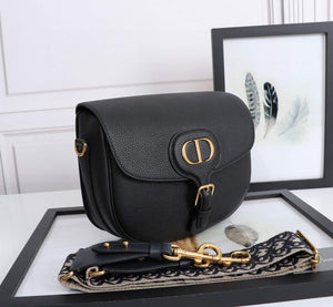 Dior M9320 Large Bobby Bag Black Grained Calfskin with Blue Dior Oblique Strap - Default Title - View 2