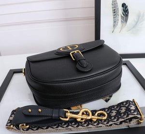Dior M9320 Large Bobby Bag Black Grained Calfskin with Blue Dior Oblique Strap - Default Title - View 4