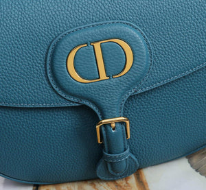Dior M9320 Large Bobby Bag Blue Grained Calfskin with Blue Dior Oblique Strap - Default Title - View 9