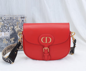 Dior M9320 Large Bobby Bag Red Box Calfskin with Blue Oblique Strap - Default Title - View 1