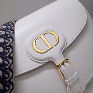 Dior M9320 Large Bobby Bag white Box Calfskin with Blue Oblique Strap - Default Title - View 3