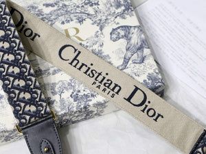 Dior M9320 Large Dior Bobby Bag Latte Box Calfskin With Blue Oblique Embroidered Strap - Default Title - View 9