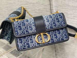 Dior M9334 30 Montaigne East-West Bag with Chain Bag with Chain Blue Denim Dior Oblique Jacquard M2027 - Default Title - View 2