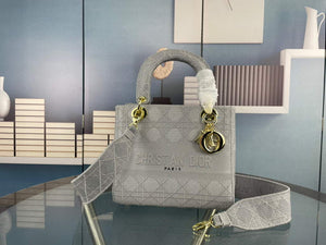 Dior Medium Lady D-Life Bag M0565 Cannage Embroidery Grey - Default Title - View 1