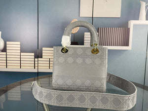 Dior Medium Lady D-Life Bag M0565 Cannage Embroidery Grey - Default Title - View 3