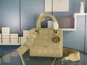 Dior M0565 Medium Lady D-Life Bag Cannage Embroidery Light Yellow - Default Title - View 1