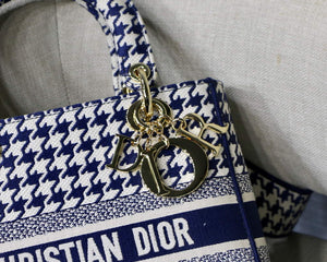 Dior Medium Lady D-Life Bag M0565 Navy Blue and White Butterfly Embroidery - Default Title - View 3