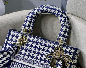Dior Medium Lady D-Life Bag M0565 Navy Blue and White Butterfly Embroidery - Default Title - View 5