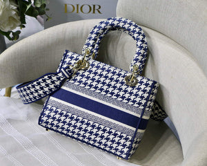 Dior Medium Lady D-Life Bag M0565 Navy Blue and White Butterfly Embroidery - Default Title - View 6
