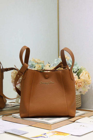 Dior Medium Signature Bucket Bag Grained Calfskin M2841 Brown - Default Title - View 1