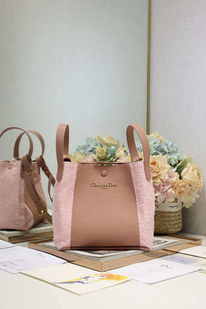 Dior Medium Signature Bucket Bag Pink Dior Oblique Jacquard and Smooth Calfskin - Default Title - View 1