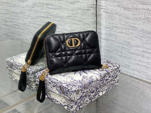 Dior S0011 Lady Dior Zipper Card Holder Medium Black Cannage Lambskin - Default Title - View 1