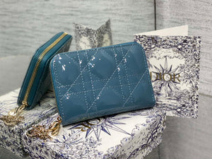 Dior S0011 Lady Dior Zipper Card Holder Medium Blue patent leather Lambskin - Default Title - View 2