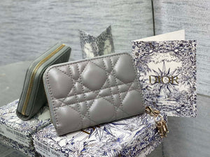 Dior S0011 Lady Dior Zipper Card Holder Medium Gray Cannage Lambskin - Default Title - View 1