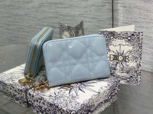 Dior S0011 Lady Dior Zipper Card Holder Medium Light Blue patent leather Lambskin - Default Title - View 2