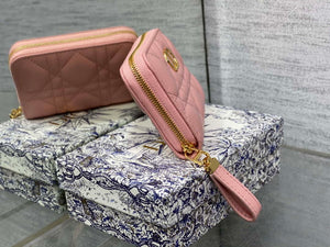Dior S0011 Lady Dior Zipper Card Holder Medium Light Pink Cannage Lambskin - Default Title - View 3