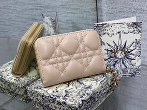 Dior S0011 Lady Dior Zipper Card Holder Medium Nude Cannage Lambskin - Default Title - View 1