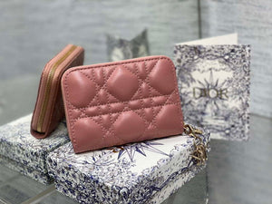 Dior S0011 Lady Dior Zipper Card Holder Medium Pink Cannage Lambskin - Default Title - View 1
