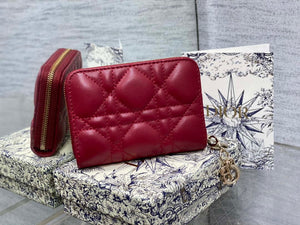 Dior S0011 Lady Dior Zipper Card Holder Medium Wine Red Cannage Lambskin - Default Title - View 1