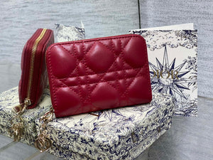 Dior S0011 Lady Dior Zipper Card Holder Medium Wine Red Cannage Lambskin - Default Title - View 2