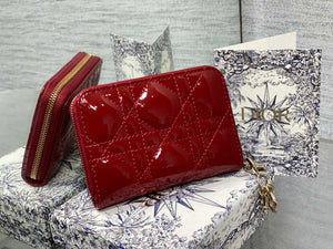 Dior S0011 Lady Dior Zipper Card Holder Medium Wine Red patent leather Lambskin - Default Title - View 1