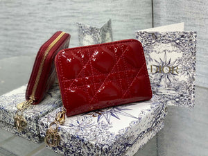 Dior S0011 Lady Dior Zipper Card Holder Medium Wine Red patent leather Lambskin - Default Title - View 2