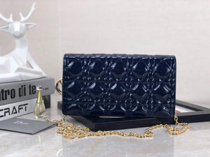 Dior S0204 Lady Dior Pouch Patent Cannage Calfskin Navy Blue - Default Title - View 1