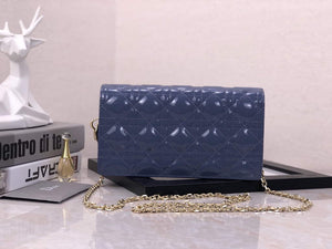 Dior S0204 Lady Dior Pouch Patent Cannage Calfskin Blue - Default Title - View 1