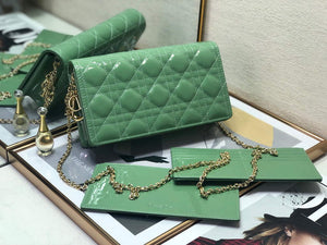 Dior S0204 Lady Dior Pouch Patent Cannage Calfskin Green - Default Title - View 1