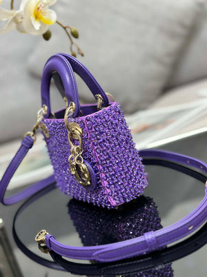 Dior S0856 MICRO LADY BAG Horizon Metallic Cannage Lambskin embroidery beads Purple - Default Title - View 3
