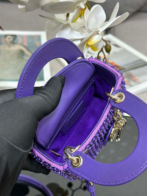 Dior S0856 MICRO LADY BAG Horizon Metallic Cannage Lambskin embroidery beads Purple - Default Title - View 8