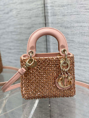Dior S0856 MICRO LADY BAG Limited edition handmade beads Lambskin Pink - Default Title - View 1