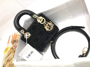 Dior S0856 MICRO LADY DIOR BAG Horizon Black Metallic Cannage Lambskin Embroidered with Beads - Default Title - View 1