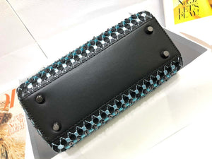 Dior S0856 Micro Lady Dior Bag Horizon Black Metallic Cannage Lambskin with Blue embroidery sequins - Default Title - View 4